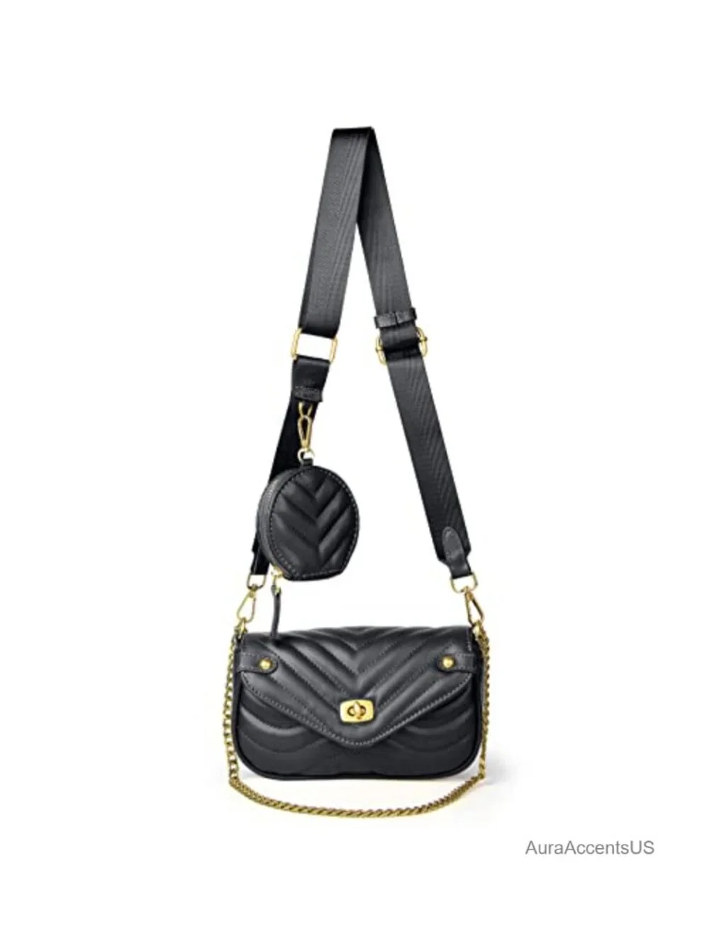 Small PU Leather Chain Crossbody Purse Set with Coin Pouch